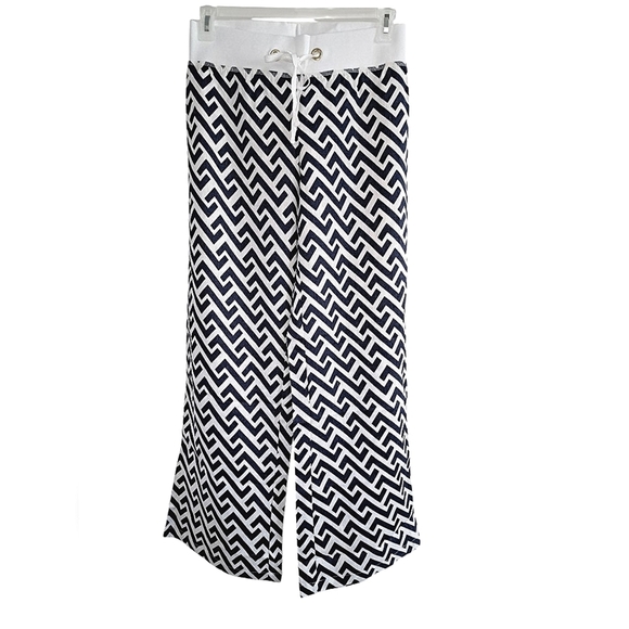 Women's Blue & White Linen Beach Pants Wide-leg Tie Waist Sizes S,M,L - Picture 2 of 7